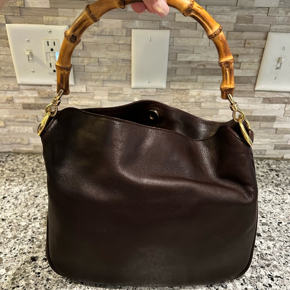 Gucci Brown Leather Bag with Bamboo Handle